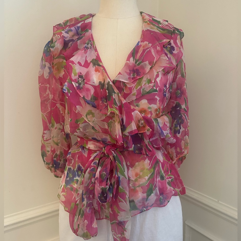 Ralph Lauren silk Floral Pink Wrap Blouse